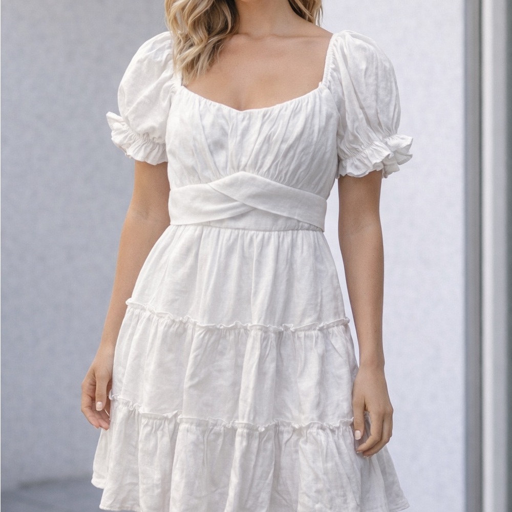 Trixxi Elegant White Puff Sleeve Dress